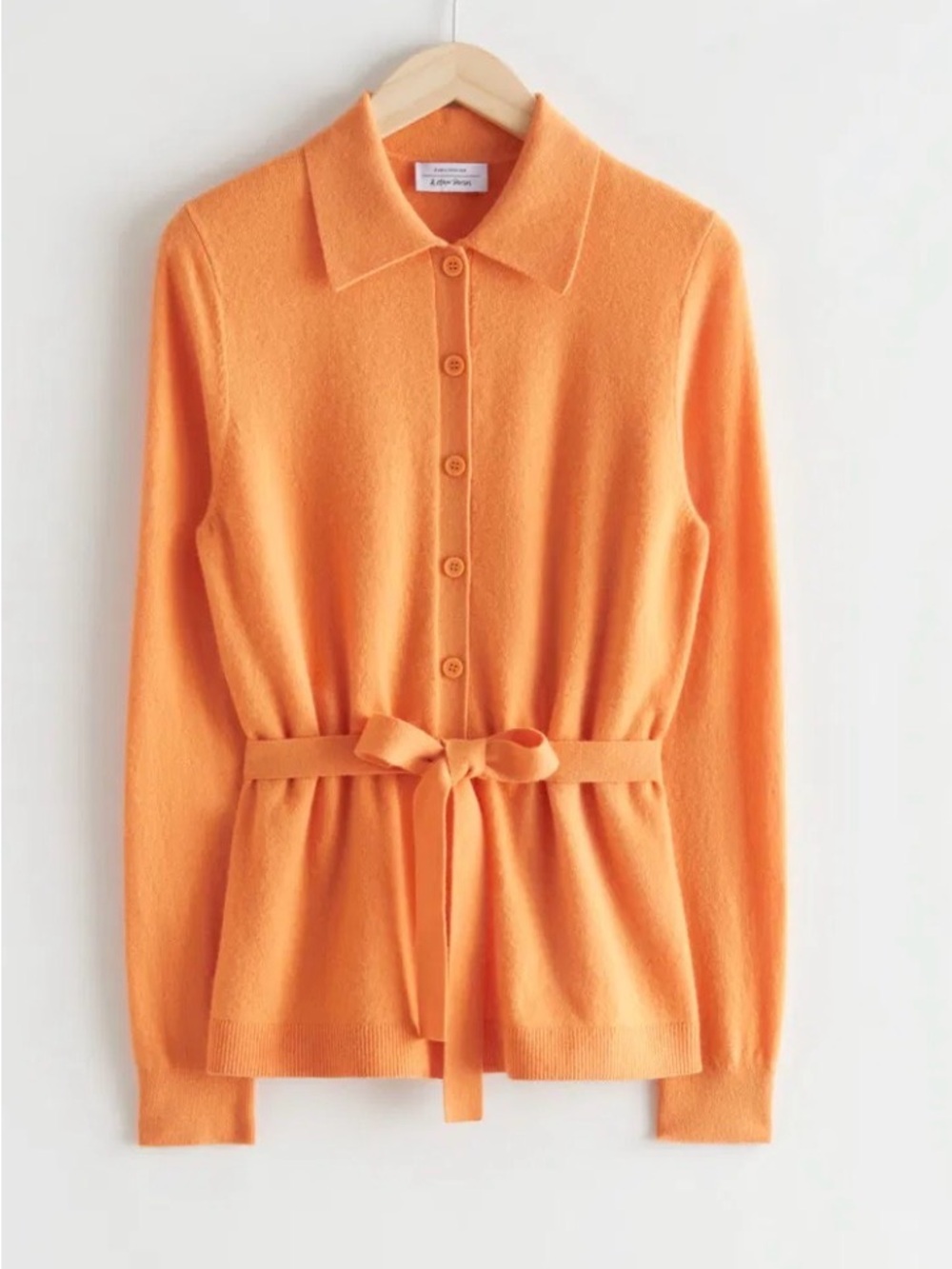 & Other Stories Wool Orange Belted Button-Front Cardigan